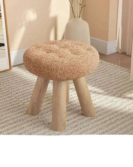 Scandinavian Round Wooden Pouf Stool with Easy-Care Cover