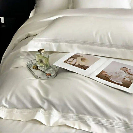 Elegant Egyptian Cotton Embroidered Duvet Cover Set, Premium Hotel-Quality Bedding with Bed Sheet and Pillowcases, Solid Color Luxury Collection