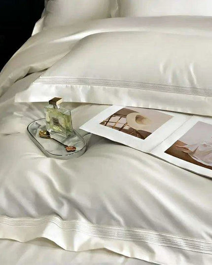 Elegant Egyptian Cotton Embroidered Duvet Cover Set, Premium Hotel-Quality Bedding with Bed Sheet and Pillowcases, Solid Color Luxury Collection