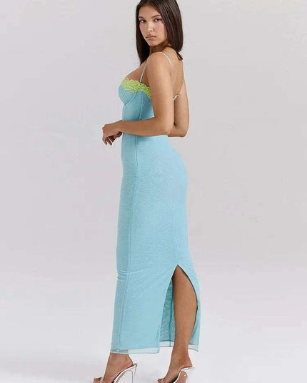 Elegant Backless Patchwork Bodycon Maxi Dress for Women