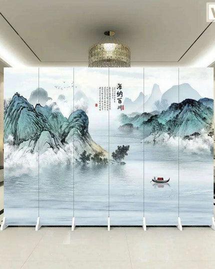 Versatile Mobile Folding Chinese Partition Screen for Hotels and Offices - Dual-Sided Conference Divider