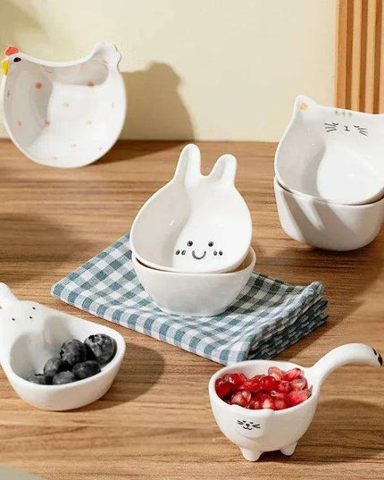 Charming Bunny and Kitty Ceramic Sauce Dish Set for Whimsical Dining Experiences