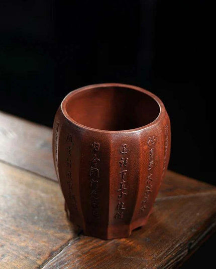 Vintage-Inspired Handcrafted Purple Sandstone Orchid Planter with Elegant Ribbed Detailing