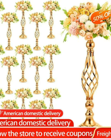 Sophisticated Gold Metal Floral Displays - 20-Piece Wedding Centerpiece Set