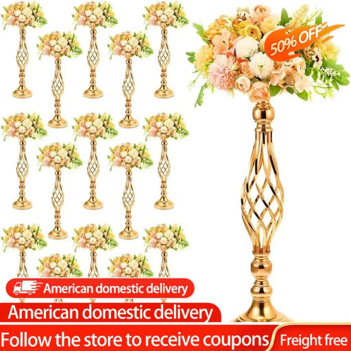 Sophisticated Gold Metal Floral Displays - 20-Piece Wedding Centerpiece Set