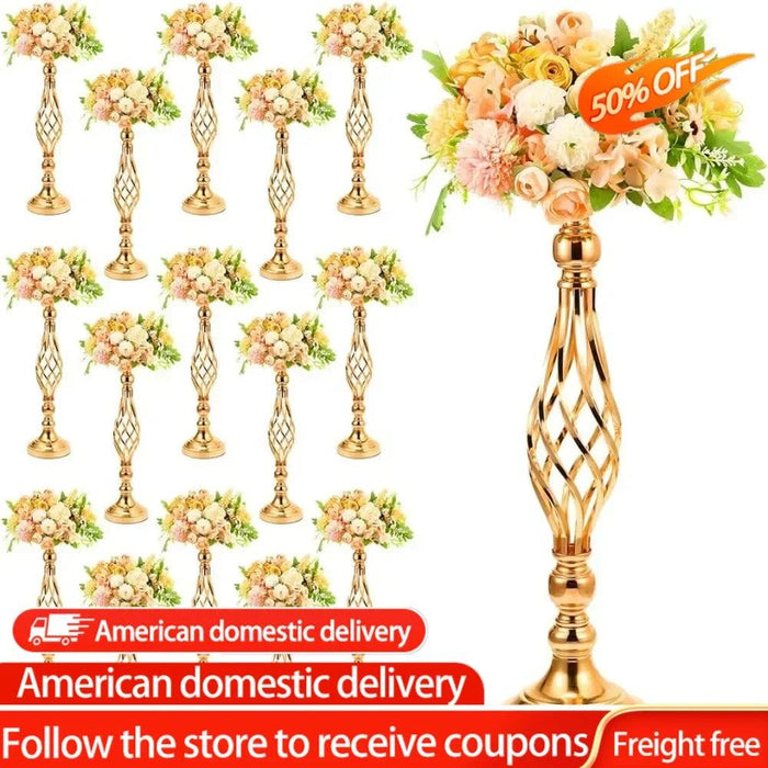 Sophisticated Gold Metal Floral Displays - 20-Piece Wedding Centerpiece Set
