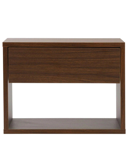 Sleek Walnut Wall-Mounted Nightstand with Dual Drawer Storage