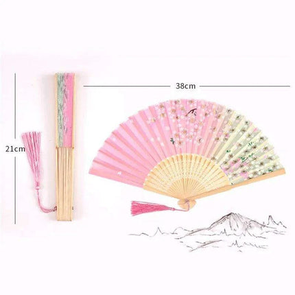 Charming Retro Silk Folding Fan - Exquisite Bamboo Craft for Dance and Home Elegance