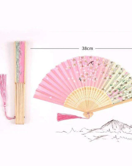 Charming Retro Silk Folding Fan - Exquisite Bamboo Craft for Dance and Home Elegance