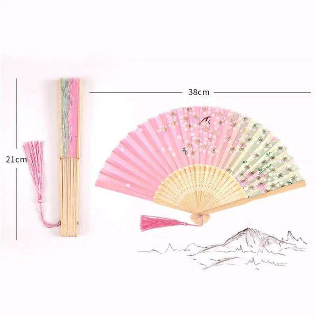 Charming Retro Silk Folding Fan - Exquisite Bamboo Craft for Dance and Home Elegance