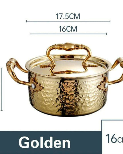 Golden Print Stainless Steel Hot Pot for Single Serving - 16cm Induction Cooker Compatible