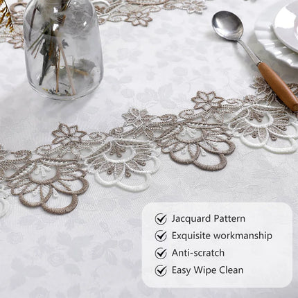 Waterproof Lace Embroidery Tablecloth — Jacquard Polyester, 7 Colours, 9 Sizes