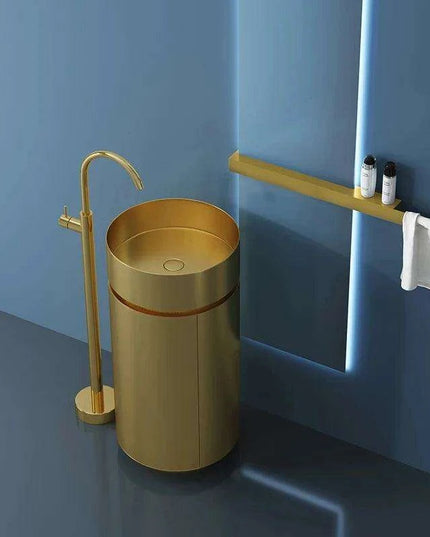 Contemporary Floor-Mounted 304 Stainless Steel Washbasin with Hidden Storage