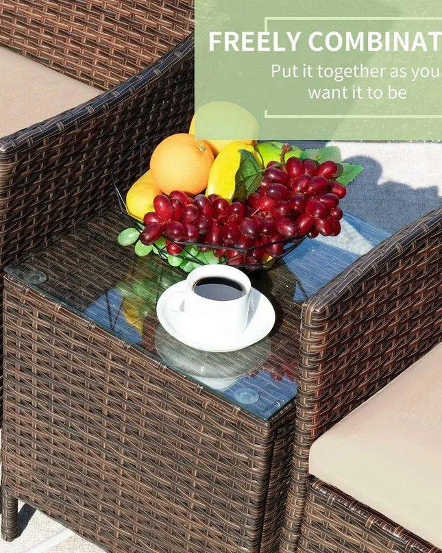 Brown and Beige Lightweight 3-Piece Rattan Outdoor Seating Set with Cushions