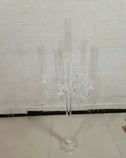 Elegant 5-Arm Transparent Acrylic Candelabra Holders for Stunning Event Decor