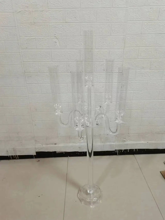 5-Arm Transparent Acrylic Candelabra Candle Holders Set - Ideal for Elegant Event Decor