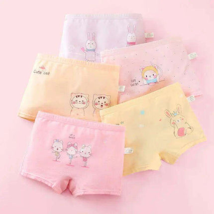 4 pcs Girls' Cotton Briefs Collection - Soft, Breathable & Playful Patterns for Kids