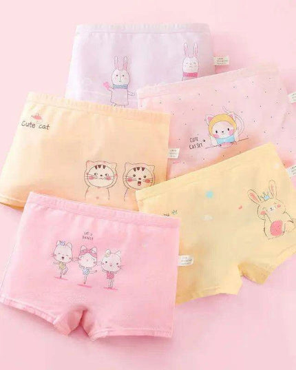 4 pcs Girls' Cotton Briefs Collection - Soft, Breathable & Playful Patterns for Kids