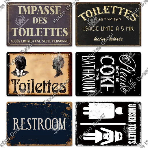 Quirky Bathroom Decor: Vintage Novelty WC Lavatory Metal Wall Art for Retro Vibe