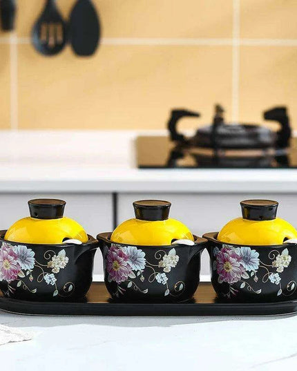 Sophisticated Ceramic Spice Organizer Set - Stew Cup, Oil Dispenser, and Sauce Holder
