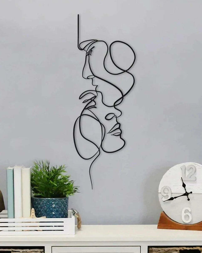 Contemporary Iron Face Line Wall Art Sculpture
