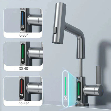 Digital Waterfall Faucet with Dual-Stream Sprayer and Temperature Display - Modern Bathroom Upgrade