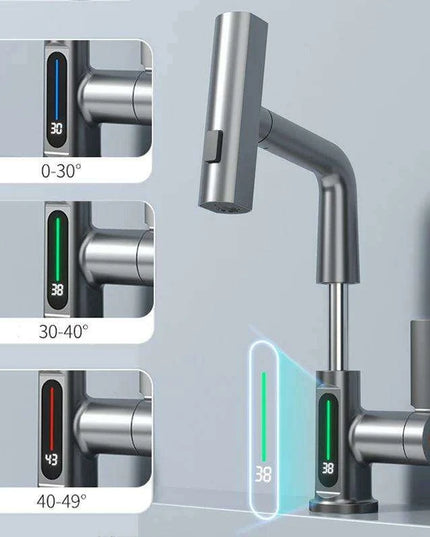 Digital Waterfall Faucet with Dual-Stream Sprayer and Temperature Display - Modern Bathroom Upgrade