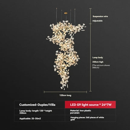 Luxury Ginkgo Leaf LED Chandelier — Nordic Pendant, Custom Sizes