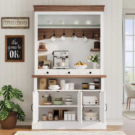 Starmall Farmhouse Bar Cabinet 72" with LED Lights & Adjustable Shelve