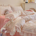 Korean Princess Floral Lace Ruffle Cotton Bedding Collection - Luxurious Single/Queen Duvet Cover, Sheet, and Pillowcase Set (3/4 Pieces)