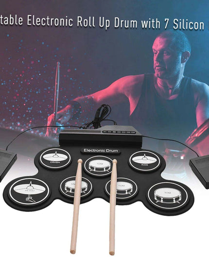 Portable Foldable Electronic Drum Set with Accessories for Practice Anywhere
