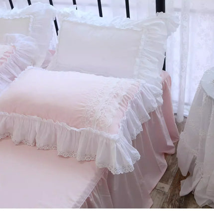 ZL777 100% Cotton Lace Ruffle Pillowcase - Elegant Wedding Design