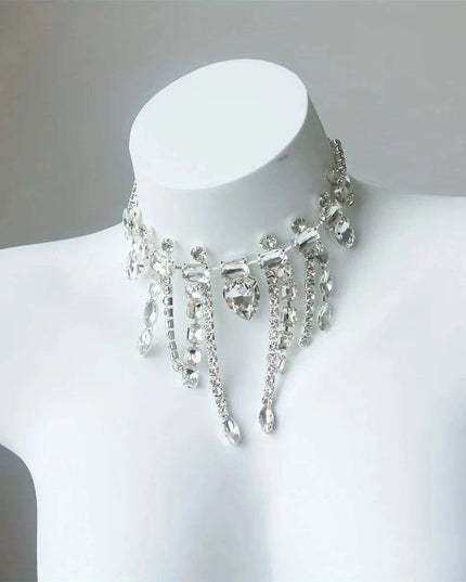 Glamorous Crystal Tassel Necklace Ensemble - Trendy Layered Chain for Stylish Women