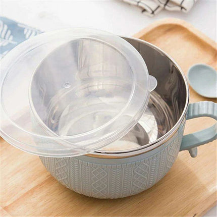 Premium Insulated Stainless Steel Ramen Bowl Set with Lid and Spoon - Large Double-layer Design for Instant Noodles