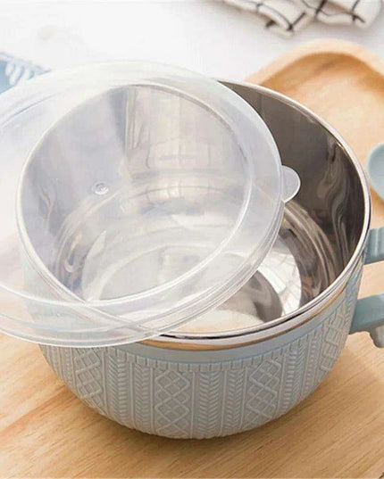 Premium Insulated Stainless Steel Ramen Bowl Set with Lid and Spoon - Large Double-layer Design for Instant Noodles