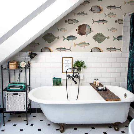 Removable Vintage Fish Pattern Wallpaper – Peel & Stick, Non-Woven