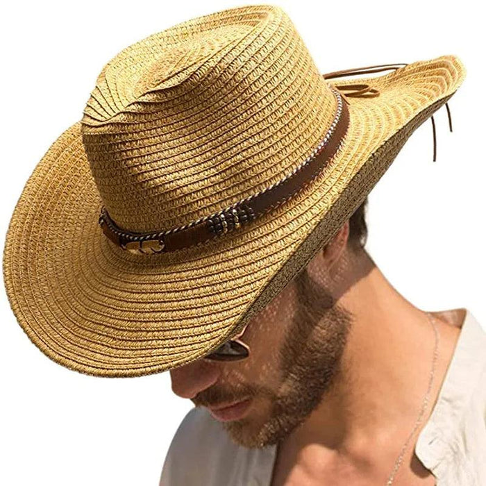 Rose Red Cowboy Straw Hat - Adjustable Wide Brim Sun Hat for All Seasons