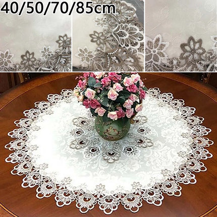 European Lace Trim Round Tablecloth