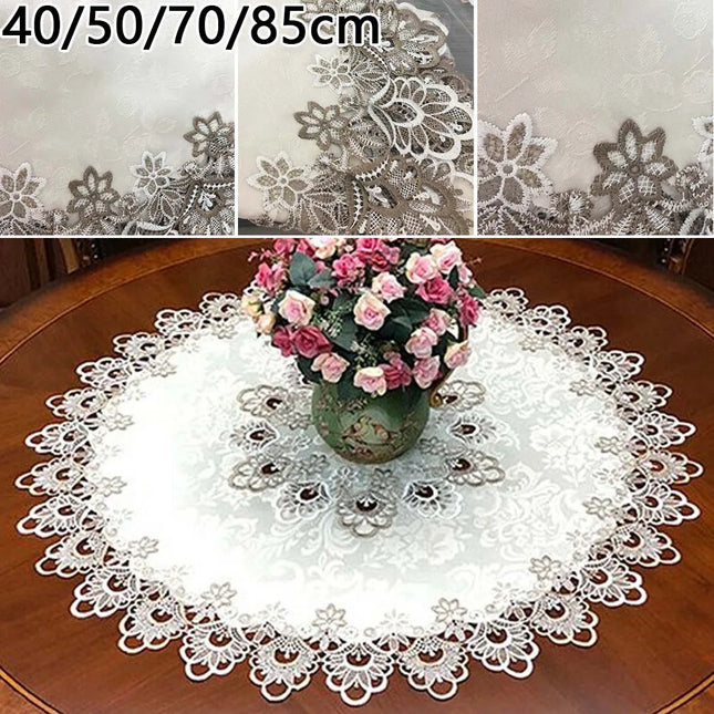 European Lace Trim Round Tablecloth