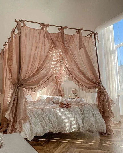 Elegant Sheer Linen Canopy Bed Drapes with Complete Mosquito Net Set