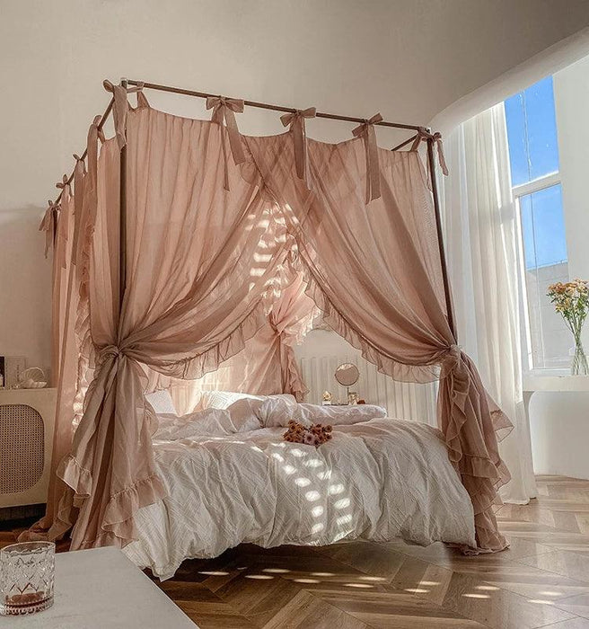 Elegant Sheer Linen Canopy Bed Drapes with Complete Mosquito Net Set