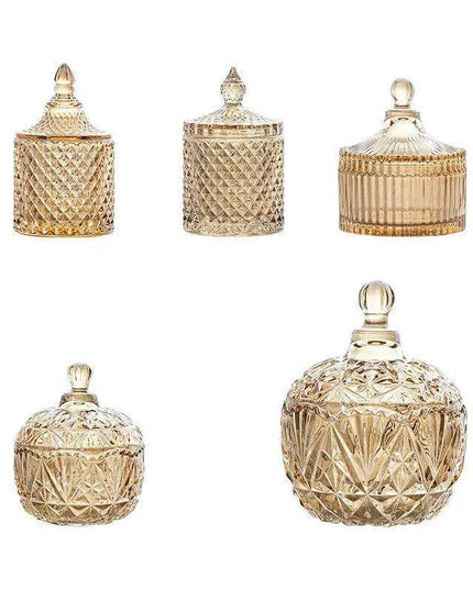 Amber Radiance Crystal Glass Storage Jar with Lid for Jewelry and Event Decor