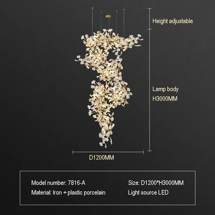 Ginkgo Leaf Combination Chandelier - Loft & Staircase