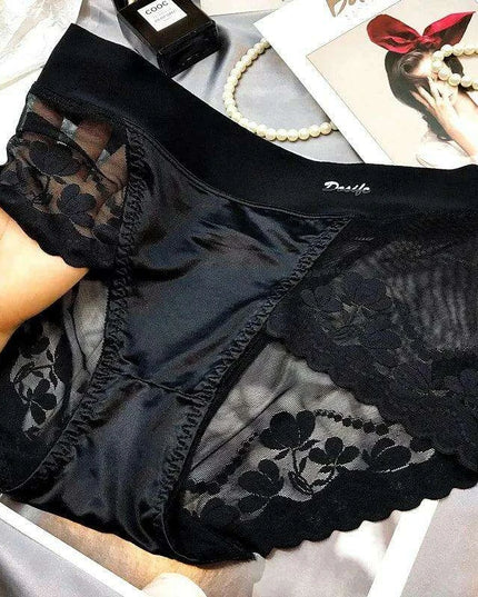 Chic Plus Size Satin Lace High Waist Briefs for Women - Tummy Control Underwear