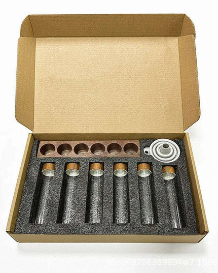 Stylish Walnut Base Coffee Bean Display Organizer with Elegant Glass Tubes