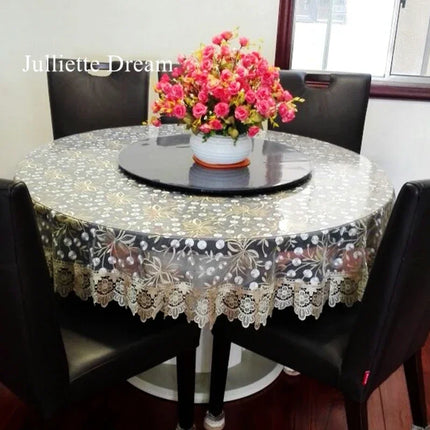 Embroidered Lace Round Tablecloth — Pastoral Rose Gold Table Linen