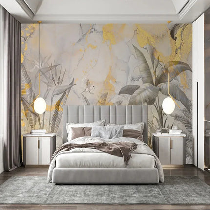 Homeby Retro Abstract 3D Mural Wallpaper - Hand-Painted Tropical Folia