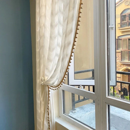 Water-Rippled White Gauze Curtain: Retro Luxury Living Room Decoration