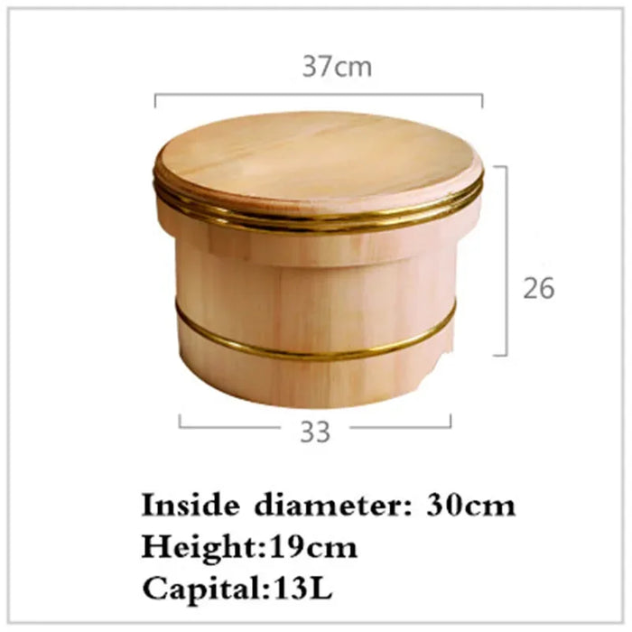 Wooden Rice Bucket Plate Set - Rustic Japanese and Korean Sushi Tray & Food Storage Solution