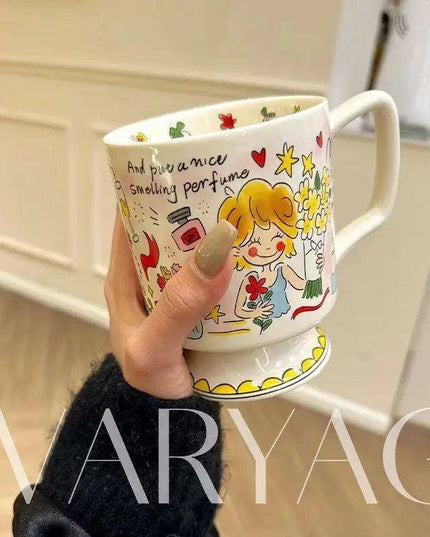 Whimsical Handcrafted French Coffee Cup and Saucer Set for Kids - Adorable Cartoon Design, Ideal for Breakfast and Tea Gifts